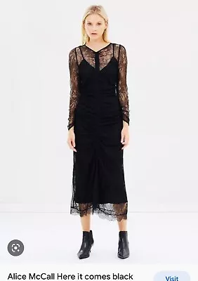 $160 • Buy Alice Mccall Here It Comes Lace Long Sleeve Black Dress RRP $490 Size 4
