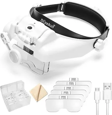 Dilzekui Headband Magnifying Glass W/LED Light Headset Magnifier 6 Lenses • $12