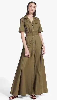 $295 • Buy NWT Staud Millie Belted Maxi Shirtdress Caper Green Size 10 ASO Royal