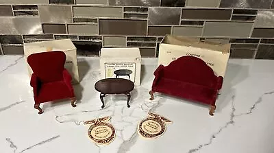 Concord Miniatures Dollhouse Velvet Couch High Back Chair And Coffee Table • $50