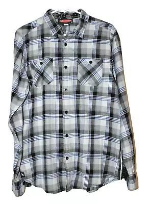 Mambo Australia Mens XL Plaid Flannel Long Sleeve Button Shirt Black Purple Gray • $15.99