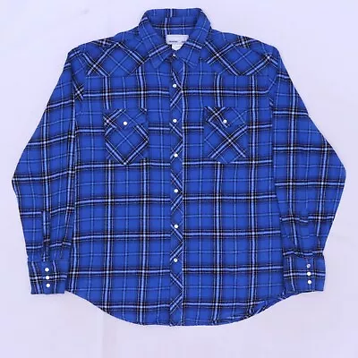 C4097 VTG Wrangler Wrancher Long Sleeve Pearl Snap Plaid Western Shirt Size XL • $16.09