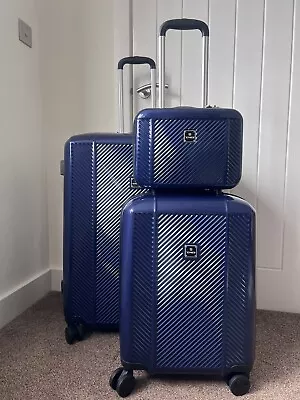 TAG SPECTRUM Suitcases Set Of 3 Navy Vanity Hold & Hand Cabin Lugguge 4 Wheel • £129.99