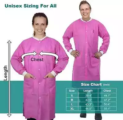 Disposable Lab Coats 45G SMS Knee Length With Pockets Knit Cuffs S/M/L/XL • $148.99