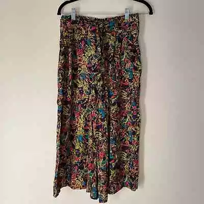 VTG 80s Colorful Floral Print Palazzo Paper Bag Pants Waist Tie Wide Leg Crop • $28