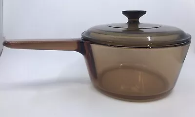 VISIONS Corning Ware Saucepan V-2.5-B With Lid Pyrex France Amber • $35