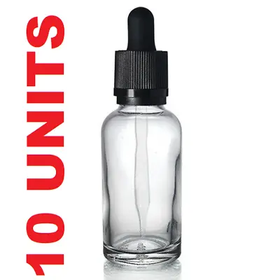 £9.75 • Buy 10 X 30ml Clear Glass Bottle With Pipette Bottles Round Empty Boston Eye Dropper