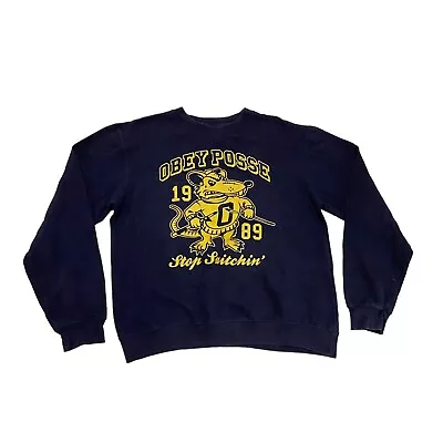 Obey Posse Stop Snitchin' Sweatshirt | Vintage Designer Jumper Navy Medium • £33.95