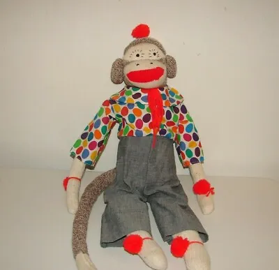 £34.07 • Buy Vintage Handmade Sock Monkey Kitsch Clown Colorful Polka Dots