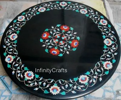 Black Marble Dinner Table Top Floral Pattern Inlay Work Office Conference Table • £514.50