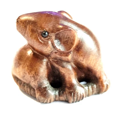 £9.99 • Buy Sale - F035 - 30 Years Old 2  Hand Carved Ebony Ironwood Netsuke -Mouse