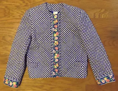 Vintage Vera Bradley Quilted Jacket Blue Floral Lined Button Closure Long Sleeve • $24.99