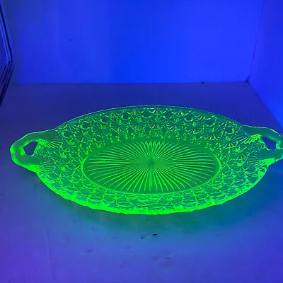 Vintage Vaseline Glass Daisy & Button Large Oval Serving Tray • $75