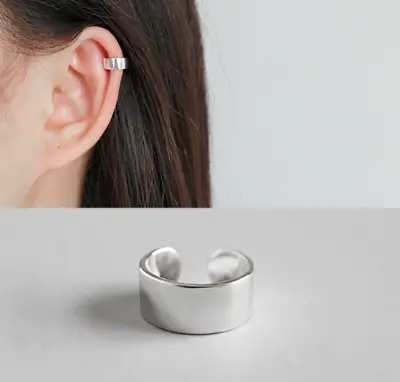 $9.98 • Buy Unisex S925 Sterling Silver Plain High Polished Clip On Ear Cuff One Piece