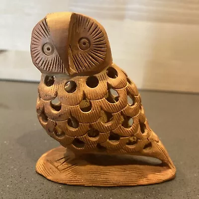 Vintage Miniature Hand Carved Wooden Owl Figurine With Baby Owl Inside • $9.50