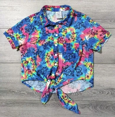 $21.19 • Buy Womens Small GRATEFUL DEAD Colorful Bears Button Front Knot Shirt Preowned
