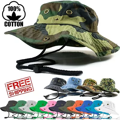 Mens Outdoor Boonie Bucket Hat Fishing Camping Military 100% Cotton Safari Cap • $10.49