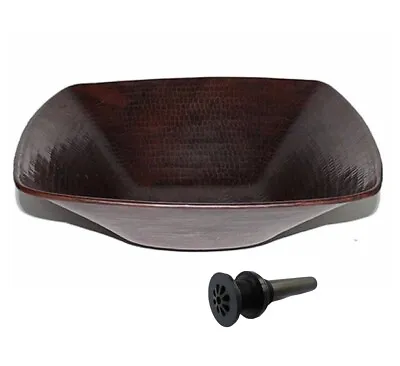 15  Square Hammered Copper Vessel Vanity Sink With Daisy Drain • $199.95