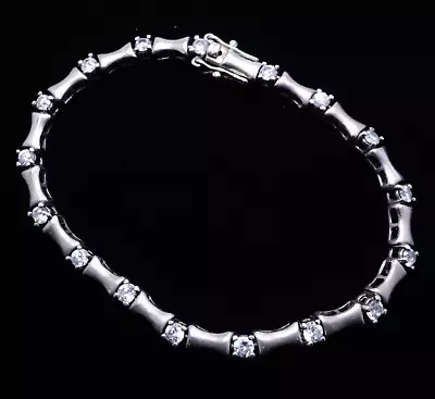 Sterling Silver Vintage Clear CZ Panel Link Chain Bracelet 7.5  • $39.99