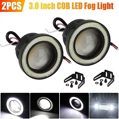 2x White 3  Inch COB LED Fog Lights Projector Car Angel Eyes Halo Ring DRL Bulbs • $14.98