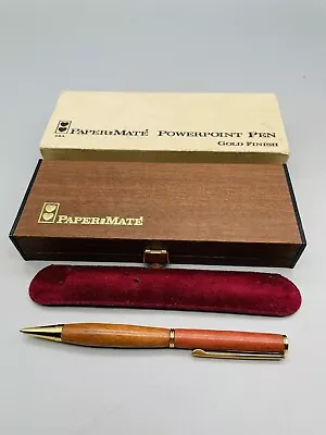 £39.15 • Buy 1960's PAPERMATE  PowerPoint Pen Gold Finish & Wooden Box & Sleeve Made In USA