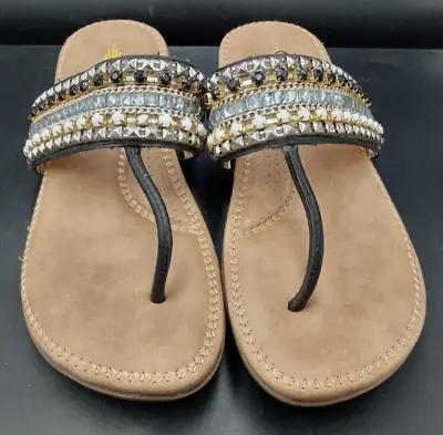 Volatile Women's Sandals Flip Flop Sz 8 W Silver Black Gold White Rhinestones • $17