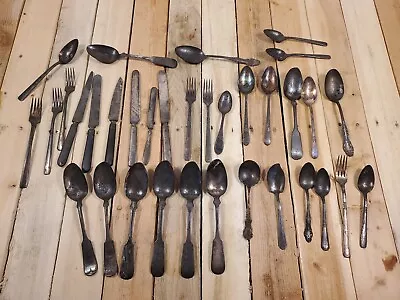 Lot Of Vintage Antique Flatware Ornate Many Silver Plate Oneida Primitive Cond • $19.99