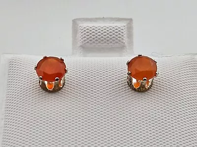 ESTATE 0.60 Carat 5mm Natural MEXICAN FIRE OPAL Sterling Silver Stud Earrings • $50