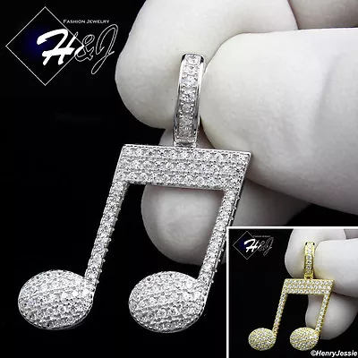 925 Sterling Silver Icy Bling Cz Gold Plated/silver Music Note Pendant*sp153 • $29.99