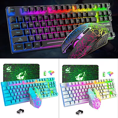 Computer 2.4G Wireless Rechargeable Keyboard Mouse Rainbow Backlit Keypad Mice • $41.39