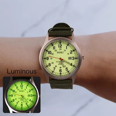 Military Army Mens Date Canvas Strap Analog Quartz Sport Wrist Watch Gift Xmas • £1.20