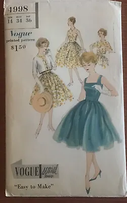 Exquisite Vtg Vogue Special Design Dress Pattern- #4998 B 34 Dated 1959 UNCUT • $18.95