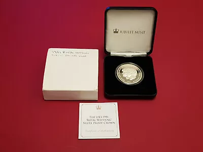 Jubile Mint 1981 Charles & Diana Royal Wedding Silver Proof Crown + Box & COA • £35