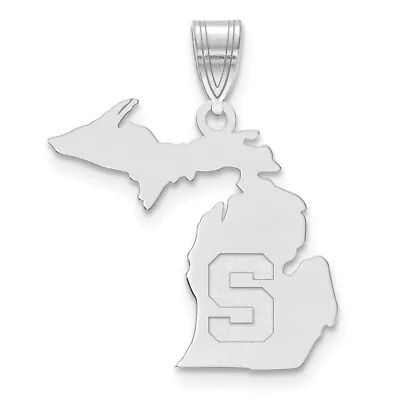 Sterling Silver Rhodium-plated LogoArt Michigan State University State Pendant • $60.95
