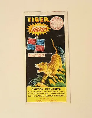 Vintage TIGER CRACKERS BRAND Firecracker Label 12s 1970s Original 3  X 1.5  • $24.99