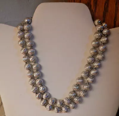 Vntg Crown Trifari Silver Tone Texture Bead 2 Strand Choker Necklace W Extender • $19.99
