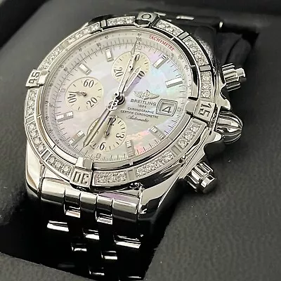 BREITLING CHRONOMAT EVOLUTION 44mm MOP DIAL FACTORY DIAMOND BEZEL Ref: A13356 • $6500