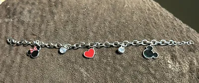 Disney Silver Tone Mickey And Minnie Mouse Charm Bracelet 8 Inch Chain  • $6