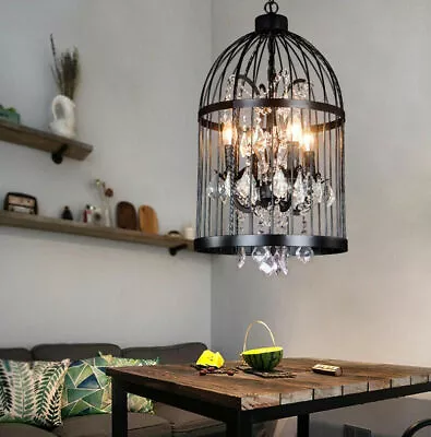 Vintage Rustic Birdcage Wrought Iron Crystal Chandelier Pendant Light Home Lamps • $185.99