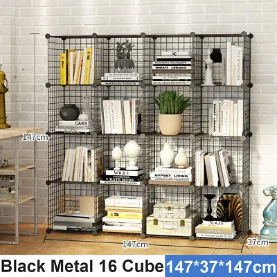 16 Cube Black DIY Wire Storage Shelves Cabinet Metal Display Shelf Toy Book Rack • $61.99
