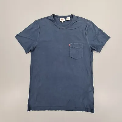 Levis Mens T Shirt Blue Small Short Sleeves Cotton Top Pocket Tee • £7.99