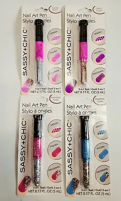 SASSY+CHIC 3N1-NAIL ART PEN Design Polish Decorate PACK For 4 • $22.09