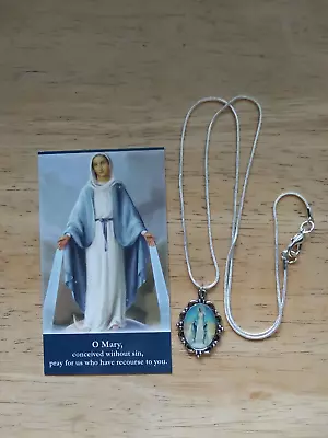 Our Lady Of The Grace Miraculous Medal Picture 925 Silver Necklace Prayer Card • $10