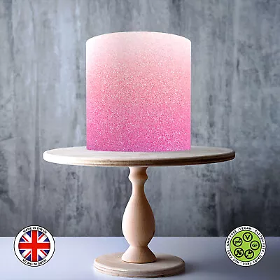 Pink Ombre Glitter Effect Seamless Wrap Around Edible Cake Topper ICING /WAFER • £7.79