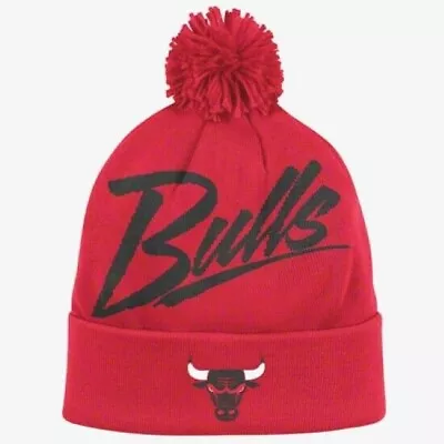 Chicago Bulls Cuffed Knit Beanie Hat W/Pom By Mitchell And Ness Script NWT NBA • $13.79