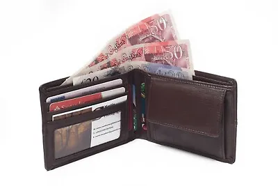 Mens Luxury Soft Quality Leather Wallet Credit Card Holder Coffee Coin Pocket UK • £4.69