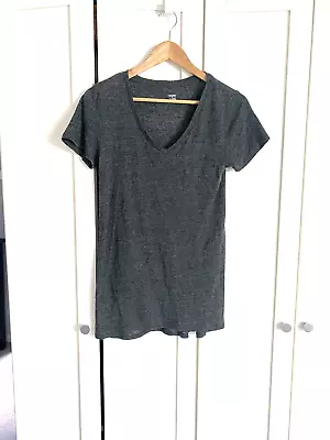 MOSSIMO Charcoal Gray V-neck T-shirt Size S LONG Hip Length LINEN BLEND Pocket • $12.50