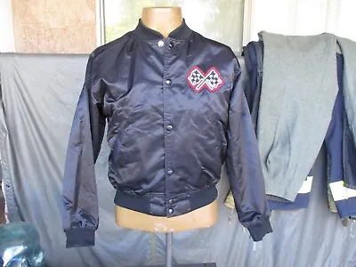 Vtg 1980s Nylon Rally Car Show Bomber Pilot Jacket With Patch LARGE USA Made • $20
