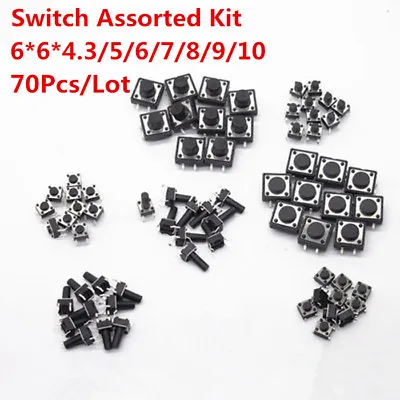 70pcs  6x6x6 Mm ON/OFF Touch Button Micro Switch Assorted KIT DIP 4 Pin 6*6*5 • $3.55