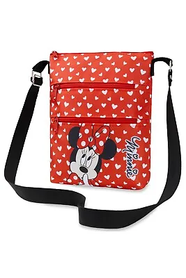 Disney Unisex Minnie Mouse Crossbody Messenger Strap Bag Handbag 3 Zip Pockets • £10.49
